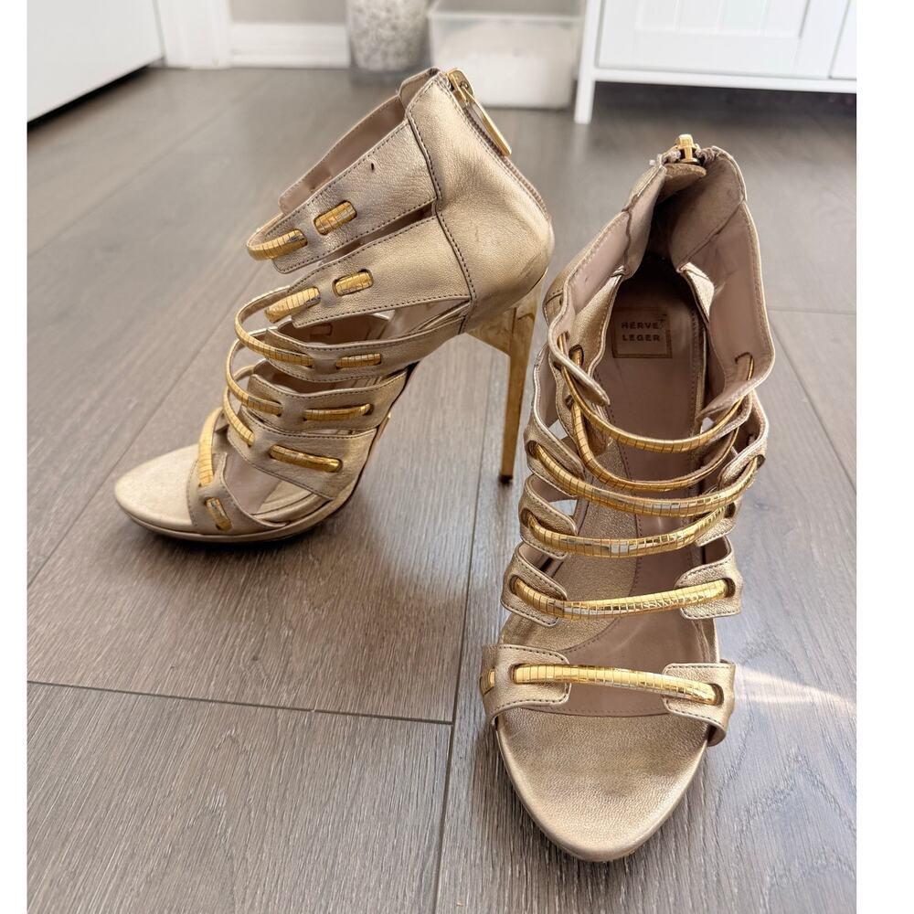 Herve Leger RARE 2000s Gold Fringed Stiletto Heels Size‎ 37 Made in Italy